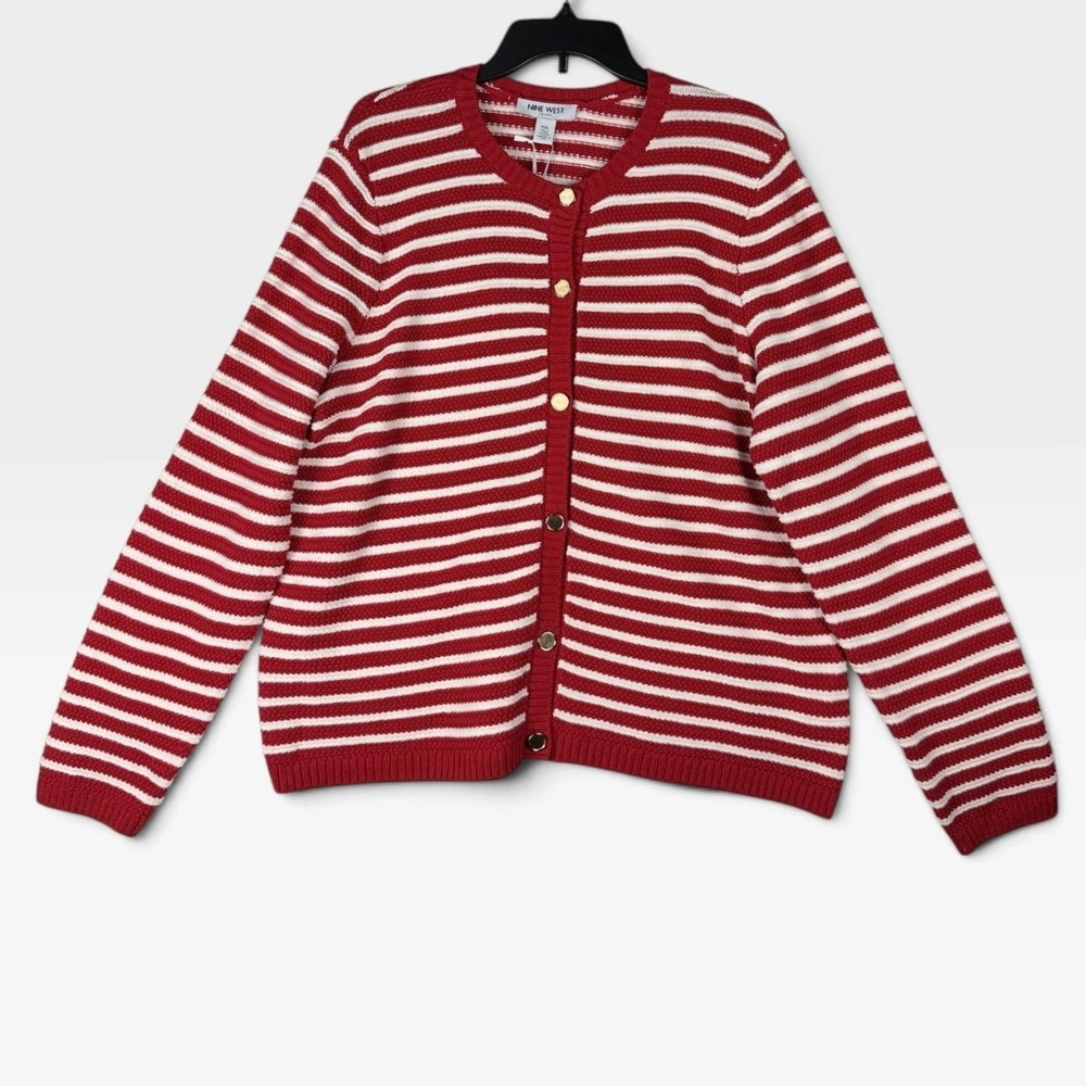 Nine West Jeans Cardigan Sweater DNWS3328 Womens XXL Red White Striped NWT